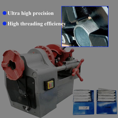 Heavy Duty Electric Pipe Threader Machine 110V with precision threading tool, cutting 1/2 to 2 inch NPT pipe threads efficiently.