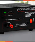Front view of a Compact Benchtop Power Supply for Electronics Hobbyists, showing control panel with red power switch and output terminals.