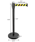 Stanchions Set Of 2, 36-Inch High, 6.5-Foot Retractable Belt, Boss-Grade Heavy-Duty Steel With Black Powder Coat, Hazard Pattern Crowd Control Posts For Events And Venues.