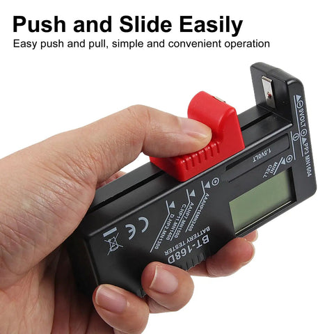 2 Pack Universal Battery Tester Checker For AAA AA C D 9V And 1.5V Button Cells, Easy Read LCD Digital Battery Tester For Household Use, Works With Standard And Rechargeable Batteries, No Batteries Required, handheld black battery tester