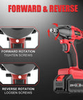 Heavy Duty Cordless Impact Wrench One Half Inch Brushless Motor with forward and reverse rotation display for auto and DIY upgrades.