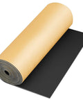 Heavy Duty Closed Cell Foam Roll with Slick Adhesive Tape for Tight Marine Weathersealing and Ultra Thick Draft Blocking Insulation Black 78 by 24 by Half Inch, showing roll with black surface and paper backing.