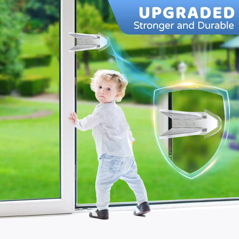 Kid Safe Sliding Door Lock Kit 4 Pack No Drill Childproof Window Locks for Glass Doors and Patios preventing child access