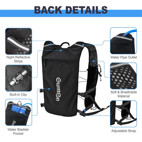 Back view of Unisex Hydration Running Vest With Adjustable Chest Straps, Lightweight Nylon Gear For Marathon, Jogging, And Hiking