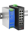 8 Port Gigabit PoE Plus Switch With DIN Rail Power Supply And Two Gig Uplink Ports, 120W Budget, Built For IP Cameras, VoIP Phones, And Wireless APs, Rugged Onsite Industrial Network Gear on DIN rail
