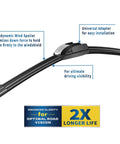 Aerodynamic 26 inch and 19 inch front windshield wiper blades for Honda Accord 2008-2017 and Toyota Prius 2010-2015 with universal adapter
