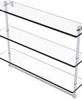 Triple Tier 22 Inch Integrated Towel Bar With Glass Shelf In Polished Chrome Concealed Mounting Hardware Three Eighths Inch Tempered Glass