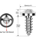 Top Shelf Grade 5 Titanium Self Tapping Screws M6x15mm Pack Of 4 showing dimensions and Torx T25 head detail.