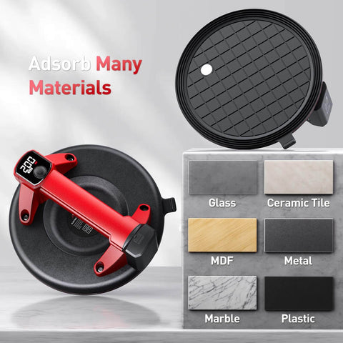 Cordless Vacuum Lifter For Glass And Tile With 21 Cm NBR Base 440 Lbs Max Load Heavy Duty Electric Suction Cups LCD Display