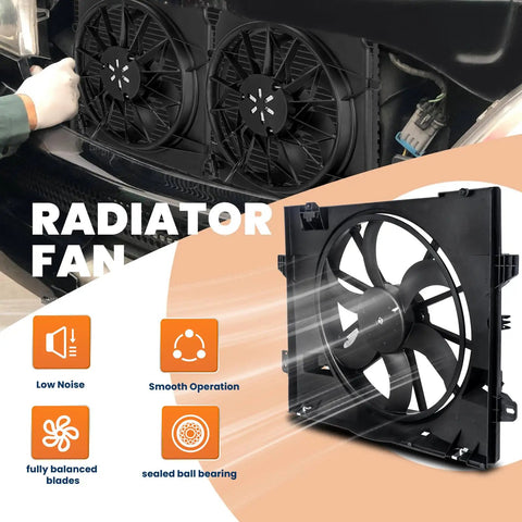 Straight Bolt On Tough Built AC Condenser Radiator Cooling Fan Assembly Compatible With 2005 To 2011 Lincoln Town Car Mercury Grand Marquis And 2006 To 2011 Ford Crown Victoria showcased in installation.