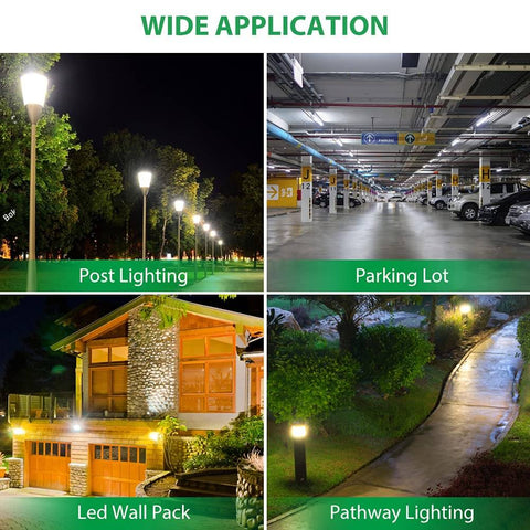 Different applications of the Outdoor Photocell Light Sensor for dusk-to-dawn lighting, including post lighting and pathway lighting.