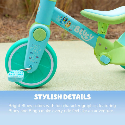 Bluey 3 In 1 Convertible Tricycle For Kids With Parent Push Handle Converts To Toddler Trike And Then Balance Bike Kid-Friendly Non Electric Ride On Toy For Ages 18 Months To 4 Years