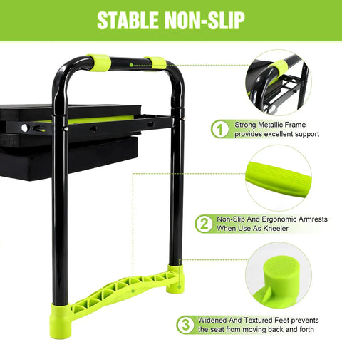 Sturdy 10.9 Inch Foldable Garden Kneeler And Seat With Extra Thick Cushions showing non-slip design and ergonomic armrests