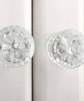 4 Piece Clear Glass Drum Sunflower Cabinet Knob Set For Dressers And Drawers Modern Hardware Handles And Pulls Totally Boss Durable Rust Free For Everyday Use, showing two knobs on white surface