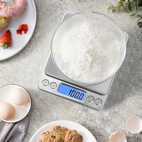 Pocket Scale 3000g x 0.1g With LCD Display, Tare Function, measuring flour in kitchen setting