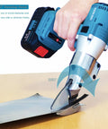 Cordless Metal Sheet Shears Electric Scissors With 360 Degree Swivel Head Battery Powered Sheet Metal Cutter in use on metal