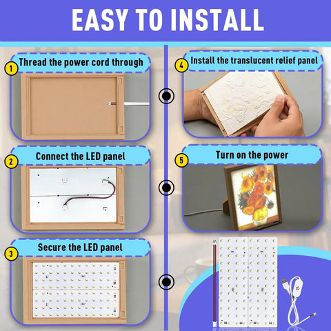 Step-by-step guide to installing the 12 Piece Lit Lithophane LED Backlight Kit With Smart Control for 3D models and photos.