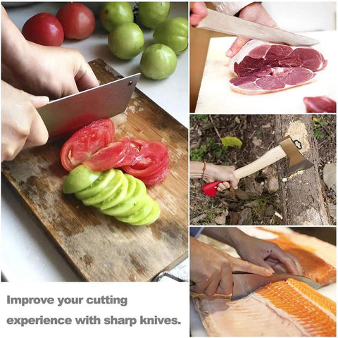 Two Sided 1000 And 6000 Grit Whetstone Knife Sharpener Kit used for slicing vegetables, meat, wood cutting, and filleting fish