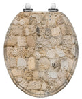 Round Stone wall Toilet Seat with a textured stone pattern, durable resin material suitable for long-term bathroom use.