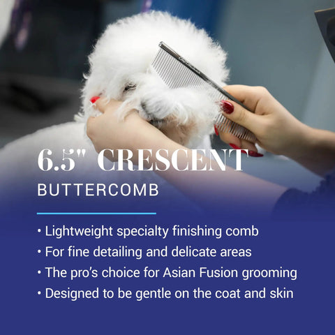 Groomer using Crescent Butter Comb Finishing Tool For Precision Detailing, 6.5 Inch on dog