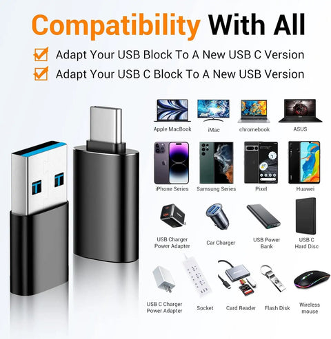 USB C Adapter Car Charger OTG Converter For MacBook Pro Air 2024 Samsung Notebook And More Type C Devices USB A To USB C USB C To USB iPhone 17 16 15 Aluminum Alloy Black