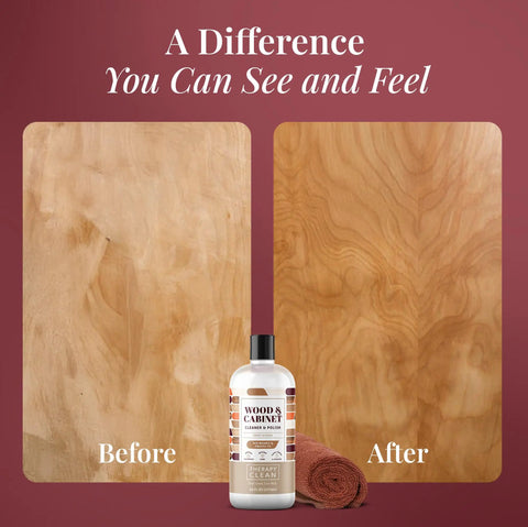 Wood Care Bundle With 16 Oz Polish And Premium Microfiber Cloth, Almond Scent Wood Cleaner transformation before and after
