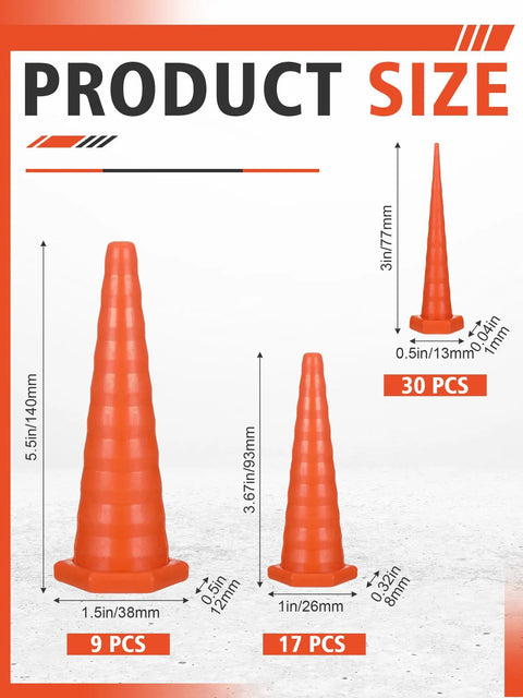 Heavy Duty 56 Piece Hydraulic Oil Service Plugs Set In Orange, Large Medium Small Sizes shown with dimensions