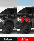 Comparison showing Hella Sturdy Two Inch Front Leveling Lift Kit For Ford F250 And F350 Super Duty 4WD raising front by 2 inches.