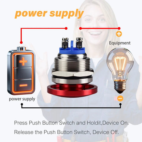 Red 16mm Mushroom Push Button Switch 5A 250V AC DC Momentary, IP65 Waterproof Panel Mount, Self Resetting 16mm Button For 12V 24V 36V 110V 250V Systems, Dual Pack close-up