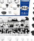 254-Piece Nylon Hole Plug Kit In 6 Sizes For One Fifth Inch To One Inch Holes Flush Panel Knockout Locking Plugs And Black Screw Covers