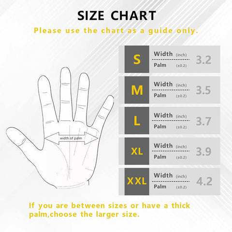 Size chart for 3 Pairs Safety Work Gloves For Men And Women Touchscreen Compatible with palm width measurements in inches.