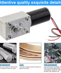 Front view of ZVKV 12V DC worm gear motor with bracket; silver aluminum gearbox and black motor.