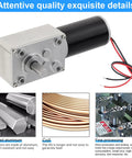 12V DC Worm Gear Motor With 27 RPM 7 Watts, self locking reversible mini electric gearbox, stainless steel shaft, close-up