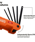 Pro Folding Hex Key Set With 21 SAE And Metric Keys High Leverage Blades Two Pack Extended Reach 3.5-4.5 Inches 270 Degree Hinge
