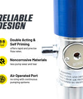 Close-up of No Fuss Air Operated Oil Transfer Pump Pneumatic Double Action Fluid Transferrer showing air operated port and noncorrosive materials.