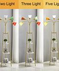 LED Floor Lamp With Dope Medusa Multi Head Design showing two, three, and five light settings, modern standing lamp with shelves