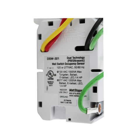 Back view of Multiway Smart Dual Technology Occupancy Sensor Switch with wiring and UL label visible.
