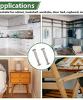 130 Piece M4 Furniture Connector Bolts And Cap Nuts Kit used in wood cabinets, bookshelves, wardrobes, beds, cribs shown in applications