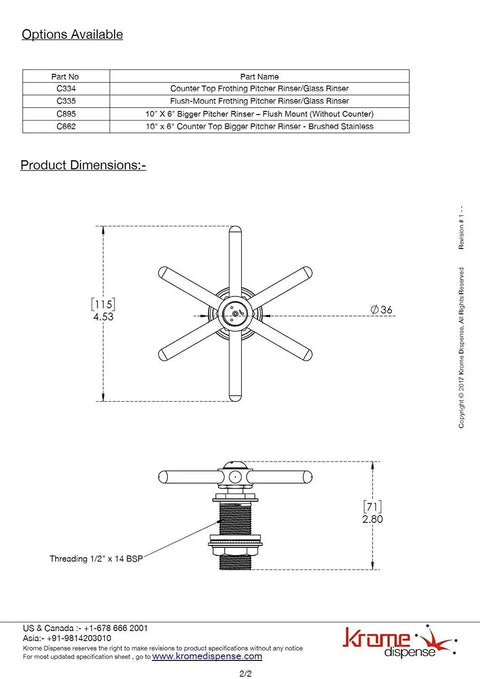 Diagram of Pitcher Rinser Spray Assembly For Fast Hygienic Glassware Cleaning In Bars And Cafes Pro Grade Beverage Utensil Rinser Replacement Part Compatible With C334 And C335 Ideal For Fast Bartending In Busy Kitchens Durable Stainless Build