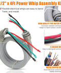 1/2 Inch Power Whip Assembly Kit With 3 Conductor 10 Gauge Preassembled AC Whip, Nonmetallic Liquid Tight Flexible Conduit, 4 Foot