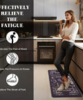 Woman standing on a Washable Anti Fatigue Kitchen Mat 17 By 29 Inch Cushioned Foam Runner With Non Slip Ergonomic Comfort in a modern kitchen.