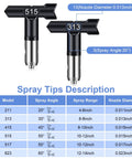 Heavy Duty Airless Paint Sprayer Gun Kit With Six Swappable Tips And Pop In Filters showing spray tips with various sizes and angles.