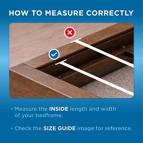 How to measure correctly for Heavy Duty King Bunkie Board Under Mattress Support Platform Bed Foundation with precision cut inner rail design.