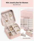 Compact Travel Jewelry Case For Women Grab And Go Style, Waterproof PU Leather With Soft Flannel Lining, open showing compartments