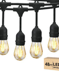 48 Ft Outdoor String Lights With 15 Shatterproof Bulbs 2W Commercial Grade Warm White 2700K IP65 Waterproof Patio Bistro Cafe
