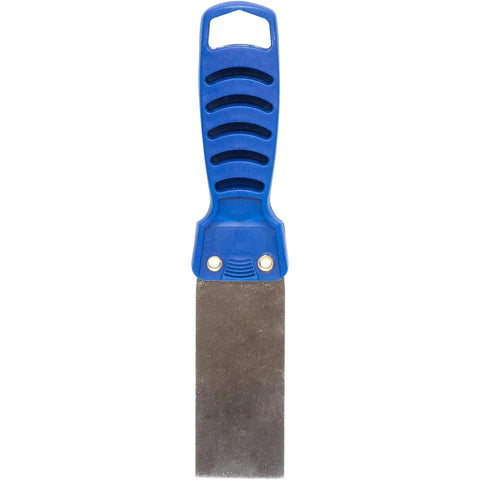 Top Pick Flexible 1.5 Inch Putty Knife Featuring A Grippy Molded Plastic Handle For Drywall Patching And Paint Scraping. Flat metal blade.