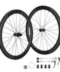Carbon Fiber Road Wheel Set 700C With 60mm Deep Tarmac Series Aero Wheels, Featherweight Front 640g Rear 830g, shown with accessories