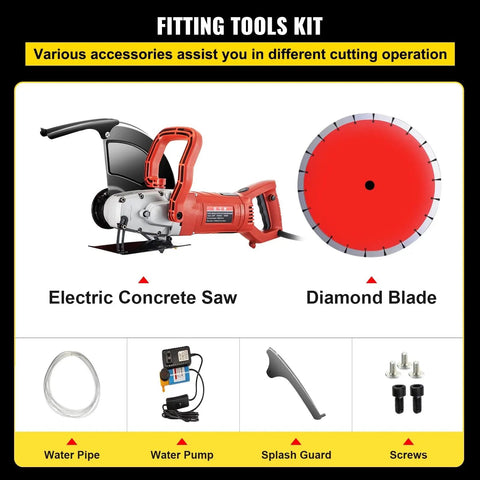 Badass 1800W Electric Concrete Saw Fully Loaded With Killer 14 Inch Diamond Blade Wet Dry Multi Function Circular Saw with accessories.