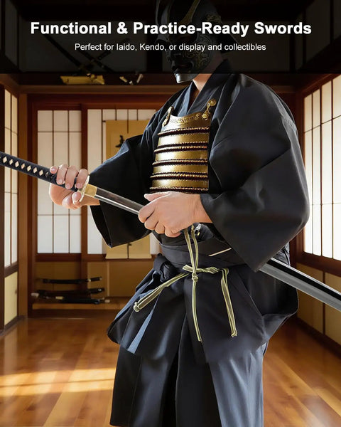 Person holding Unsharpened Stainless Steel Wakizashi Iaito For Iaido Practice And Display With Bo Hi Fuller Groove Sword