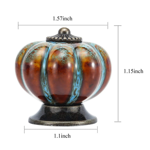 Six Pack Glazed Ceramic Pumpkin Cabinet Knobs In Blue Vintage Style Door Pull Handles For Cabinets Drawers Closets And Cupboards